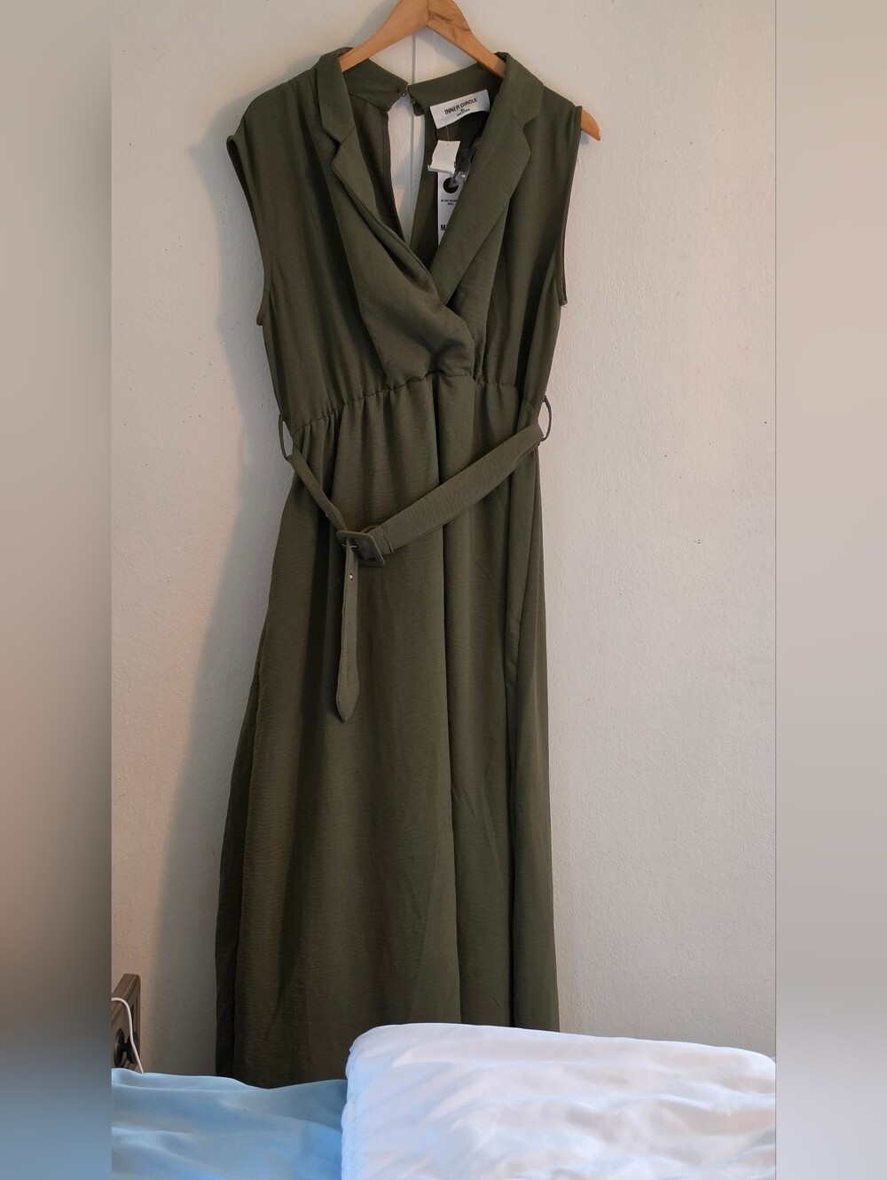 Olive Green Sleeveless Maxi Dress with Belted Waist